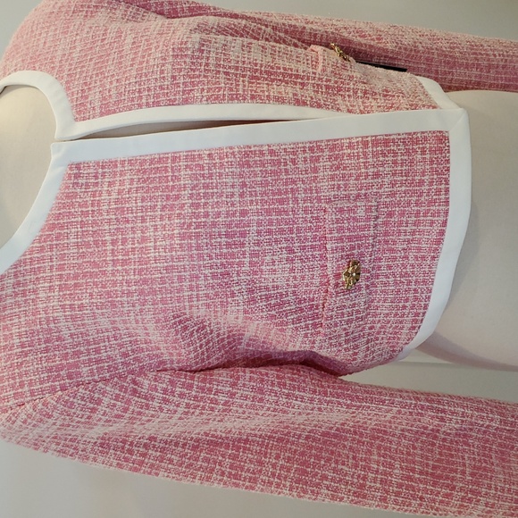 Karl Lagerfeld Pink and White Tweed cropped Blazer Size 14. New with tags - Picture 4 of 10